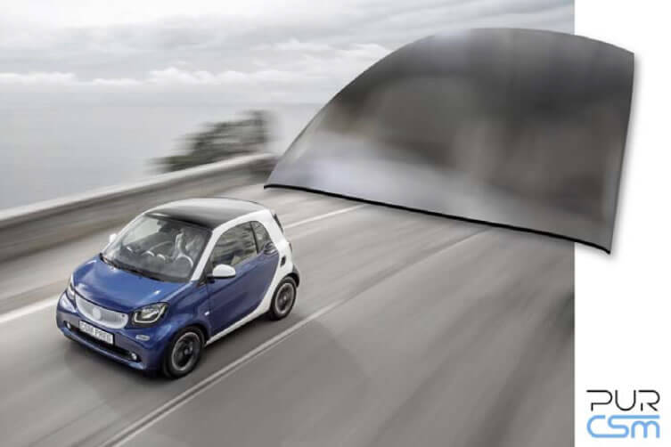 Material mix of polyurethane, glass fibre and paper honeycomb: lightweight roof for the smart “fortwo”